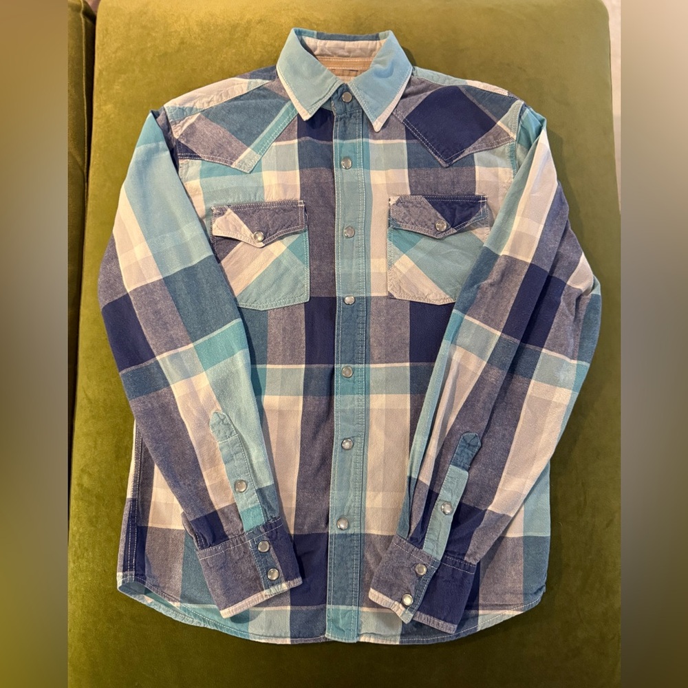 Ditch Plains Western Blue Plaid Button-Up Men’s Shirt Small